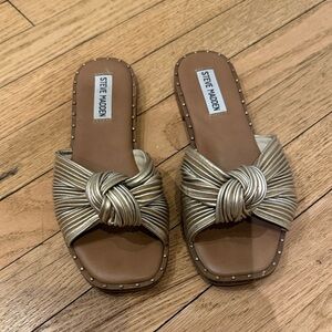 Steve Madden Metallic Gold Knotted Slide Sandals